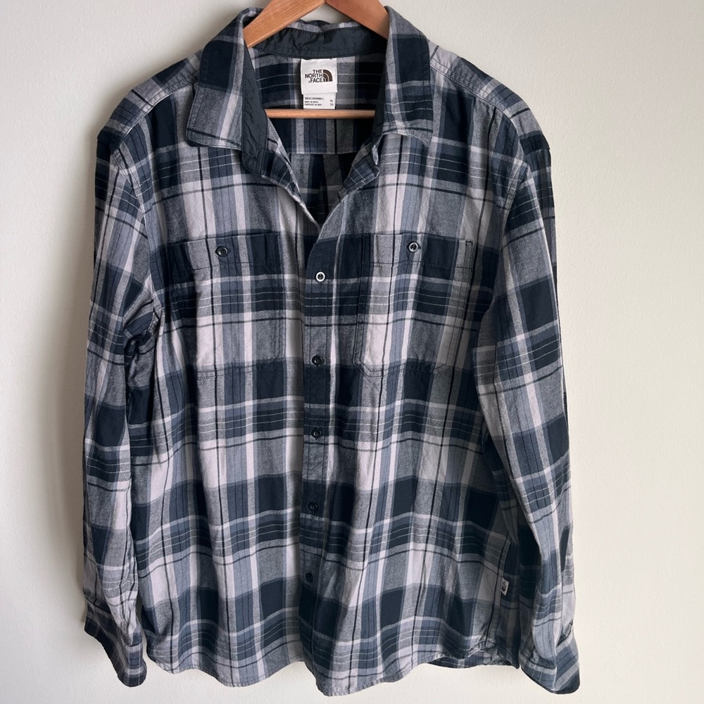 The North Face Men's Casual Button Down Plaid Long Sleeve Grey Shirt Size XL
